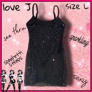 LOVE J sparkling sheer little black DRESS size L